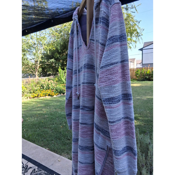 Free People Beach Baby V-neck Hooded Pullover Side Slits Dress Tunic Hoodie L - Picture 7 of 13